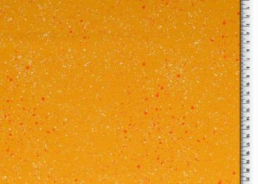 Reststück 1m Jersey Baumwoll Sprengel Orange/Weiß auf Senf